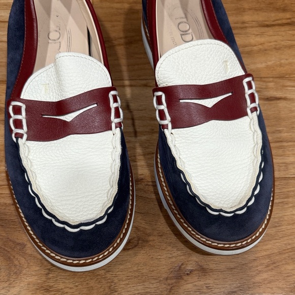 Tods Barca Colorblock Suede Penny Loafers - Picture 2 of 11